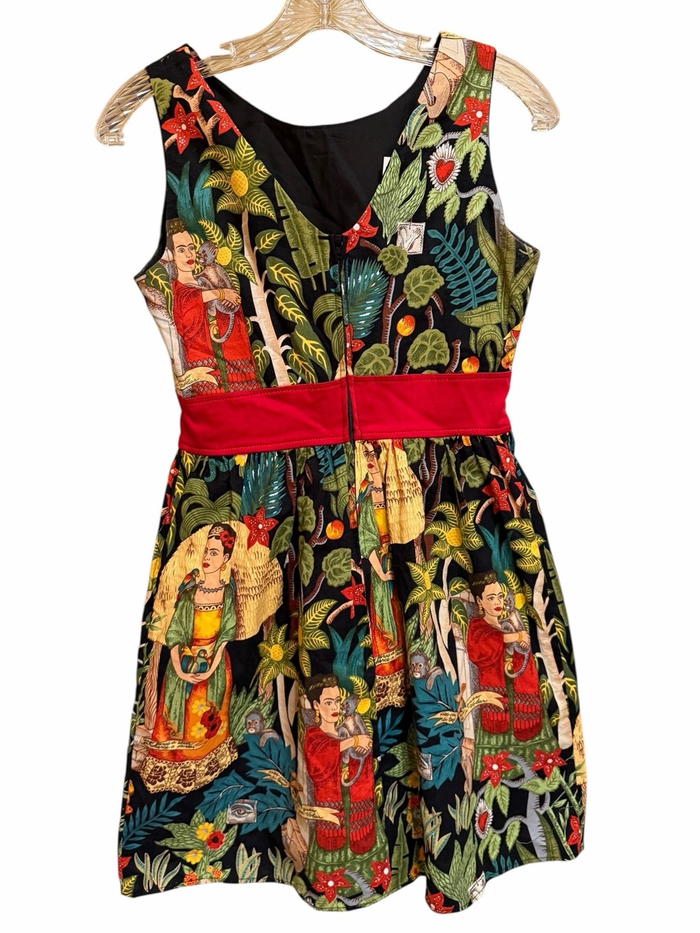 Hemet Frida Kahlo Mexican Folk Art Cotton Fit Flare Dress S Made USA - Picture 2 of 9